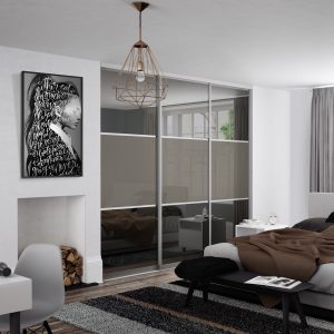 Grey Tinted Mirror & Cappucino sliding wardrobe doors (Classic Contour S700)