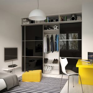 Classic Black Glass with Silver Frame Sliding Wardrobe