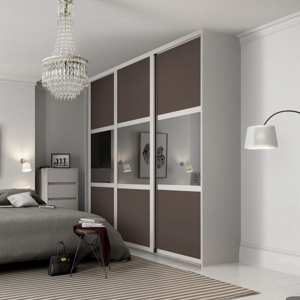 Shaker Cashmere with Stone Grey and Mirror Sliding Wardrobe Doors