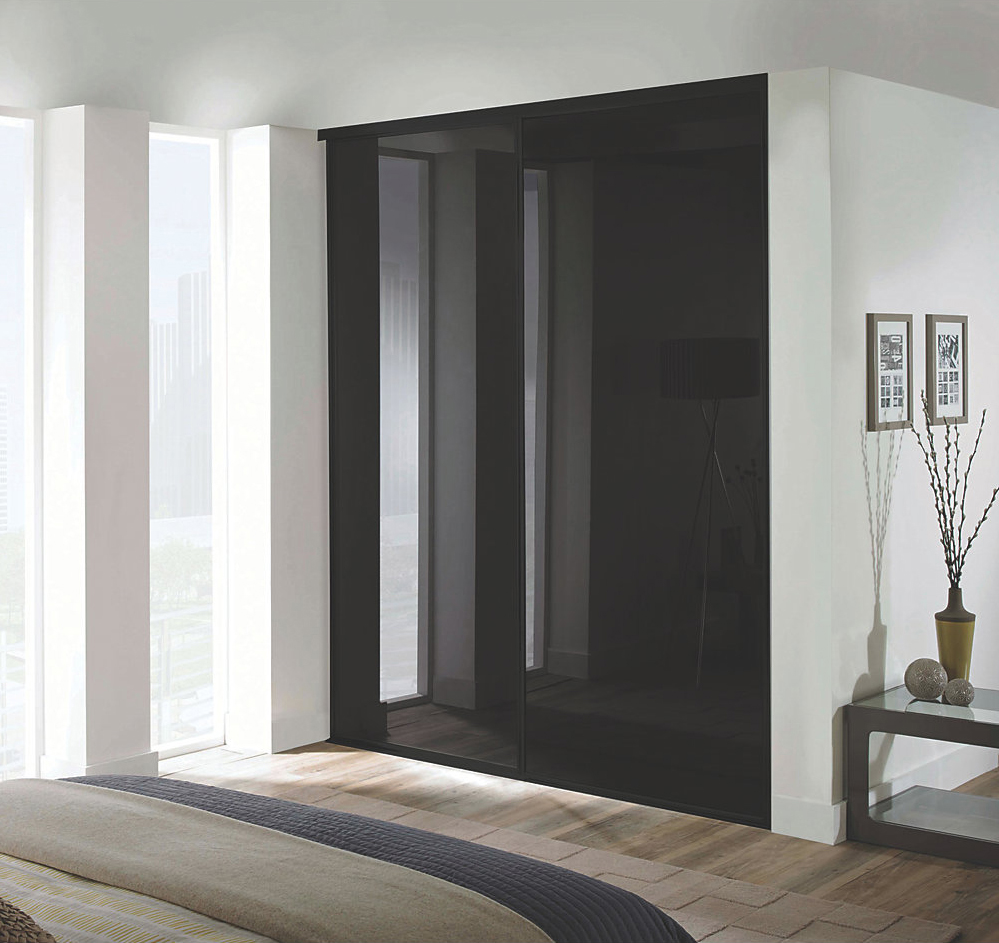 2 Black Glass and Black Framed Sliding Wardrobe Doors (Classic, Contour, S700)