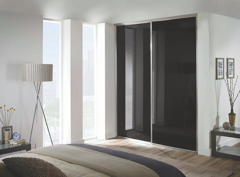 Black Framed Sliding Wardrobe Doors With Mirror Or Black Glass Free