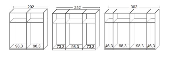 This image shows the interior layouts and compartment sizes