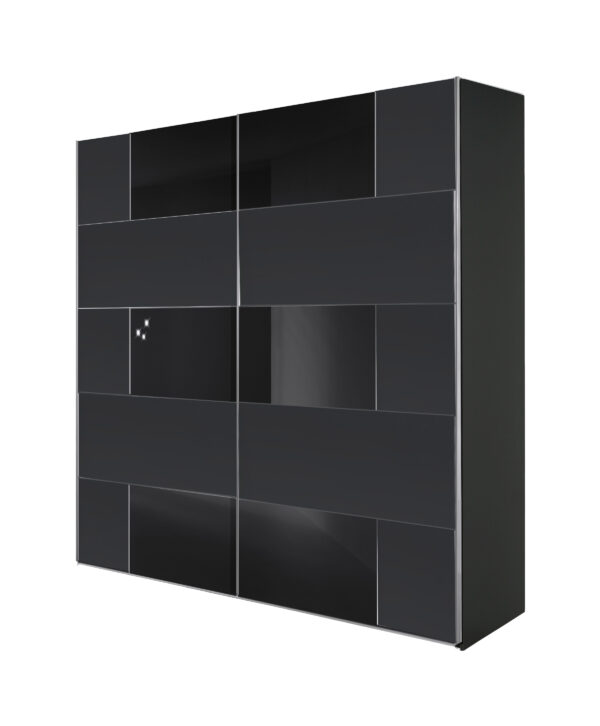 Shuffle 2 door black with black glass free-standing sliding wardrobe in Shuffle 2 pattern