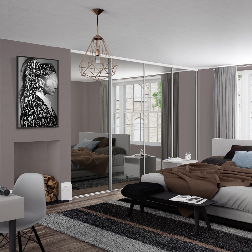 4 WHITE framed 'Made to Measure' Mirror Sliding Wardrobe Doors 3.00m