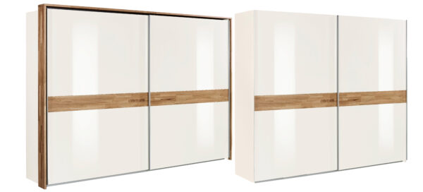 FEEL sliding wardrobe in Alpina White with solid oak accent