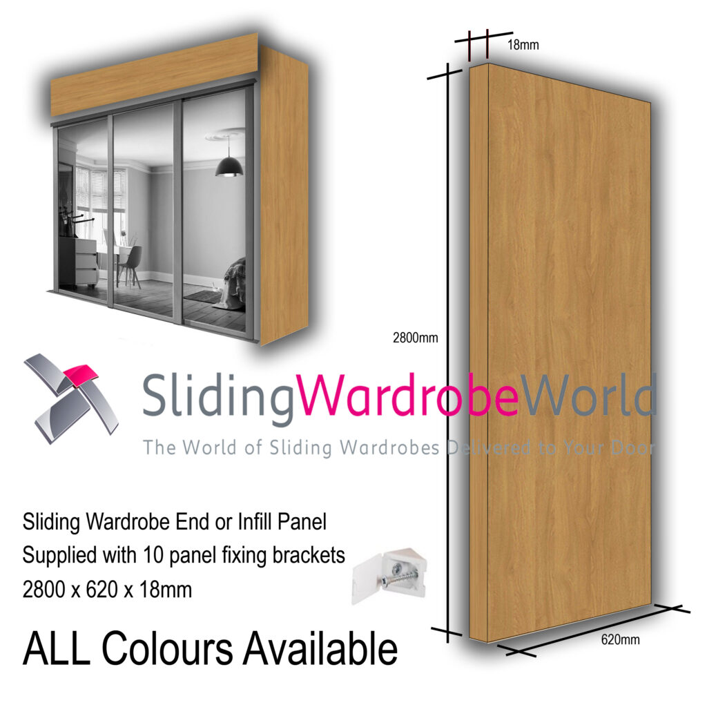 SpacePro Sliding Wardrobe 'END PANEL' 620mm (with fixings) and 680mm