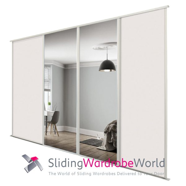 4 Cashmere & Mirror Sliding Wardrobe Doors & Tracks