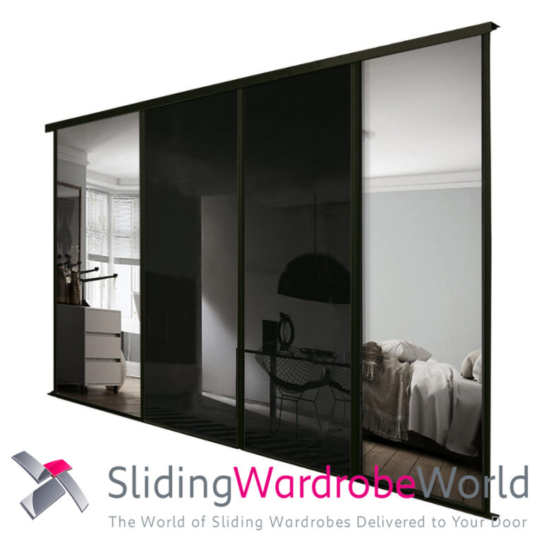 SpacePro Black Frame - Black Glass or Mirror - Sliding Wardrobe Door ...