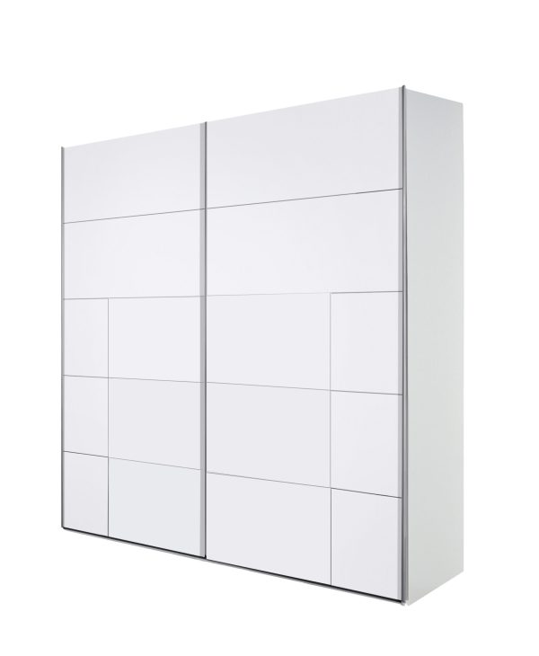 Shuffle 2 door free-standing sliding wardrobe white with panels in varying sizes in Shuffle 5 pattern