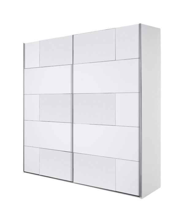 Shuffle 2 door free-standing sliding wardrobe white with panels in varying sizes  in Shuffle 2 pattern