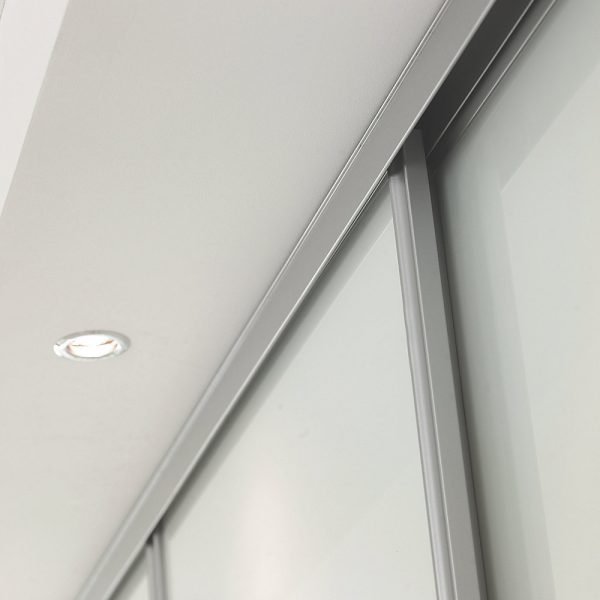Silver Framed White Glass Door detail