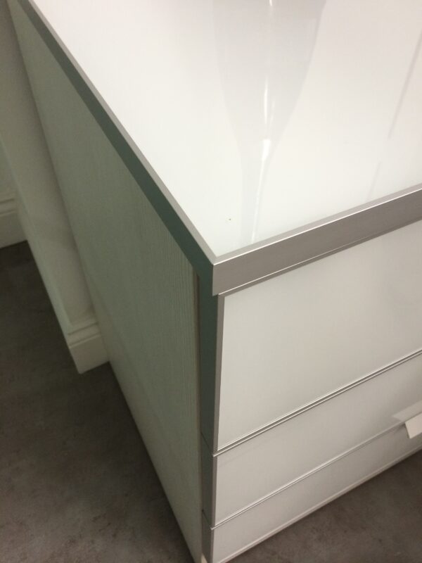 Pure White Glass Drawer Chest with Platinum White Sides