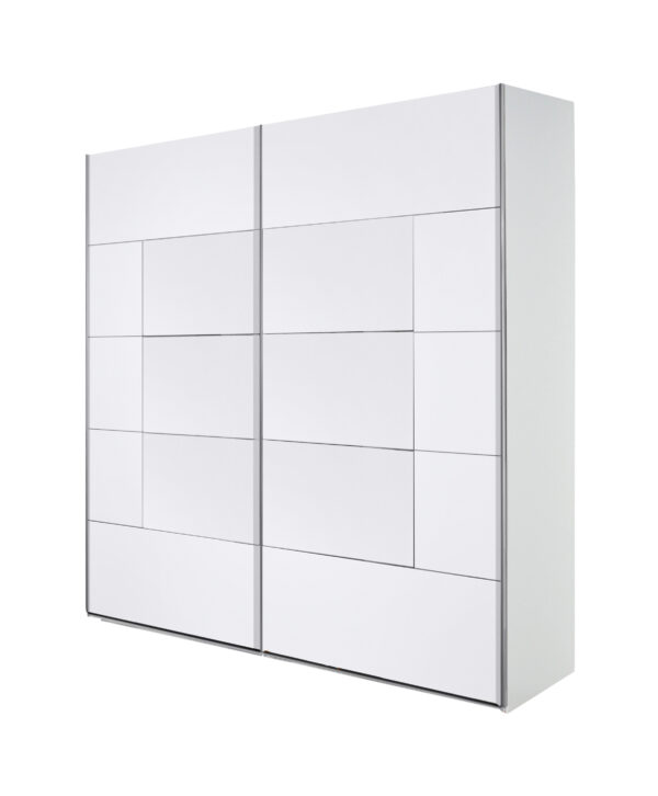 Shuffle 2 door  free-standing sliding wardrobe white with panels in varying sizes in Shuffle 1 pattern