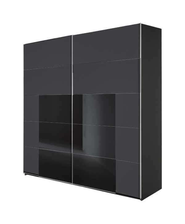 Shuffle 2 door black with black glass free-standing sliding wardrobe in Shuffle 5 pattern
