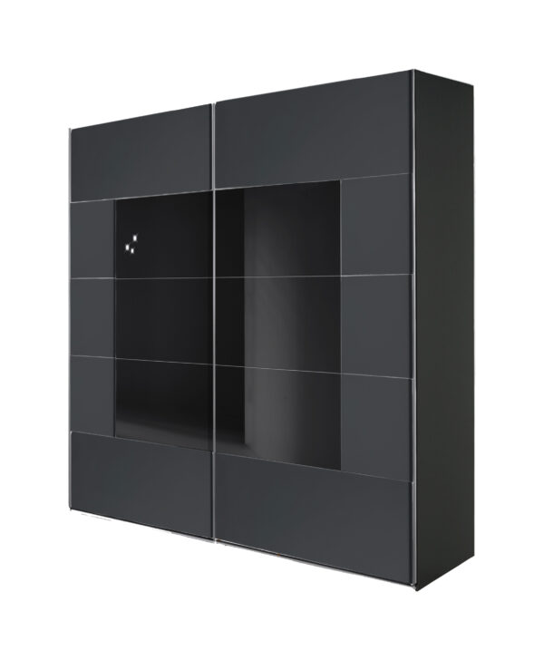 Shuffle 2 door black with black glass free-standing sliding wardrobe in Shuffle 1 pattern