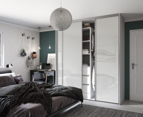 SpacePro Arctic White Glass sliding Wardrobe Doors