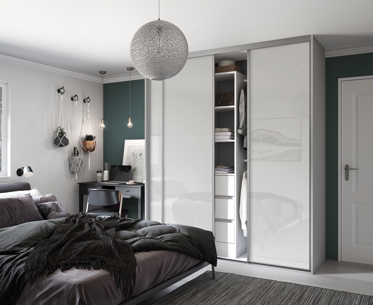 SpacePro Arctic White Glass sliding Wardrobe Doors