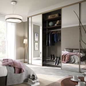 Matt Gold (Nickel) framed sliding wardrobe doors in mirror