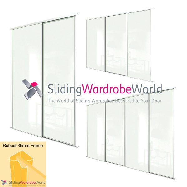 SpacePro Classic WHITE Framed WHITE GLASS Sliding Wardrobe Door Kits - All sizes