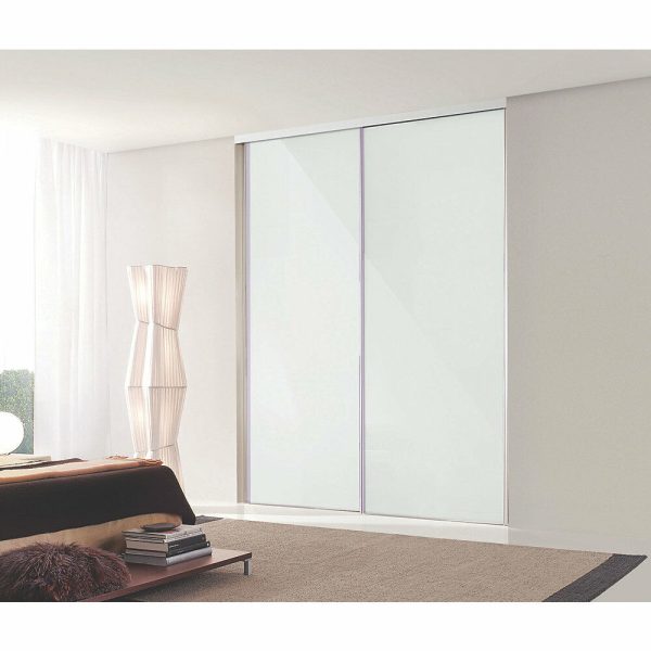 SpacePro Classic WHITE Framed WHITE GLASS Sliding Wardrobe Door Kits - All sizes - Image 3