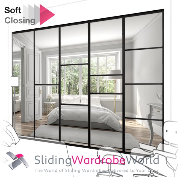 Soft Close Black Framed Mirror Crittall Style Sliding Wardrobe Door Kits Master