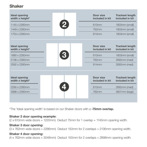 Shaker Standard Door Opening Widths info