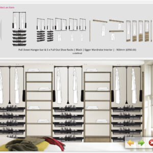 Pull Down Hanger-bar & 5 x Soft Close Pull Out Shoe Racks | Black | Egger Wardrobe Interior | Design Tool |