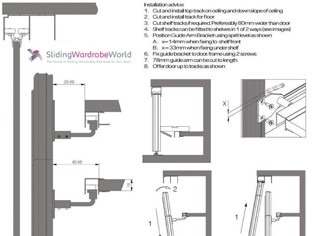 Angled sliding wardrobe door technical image