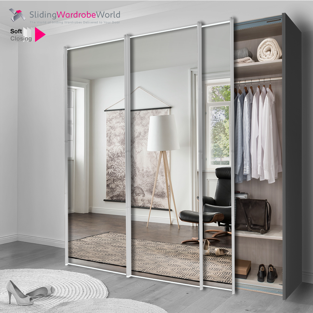 Fitted4U 3 Door Sliding Wardrobe with Havana MFC Carcass, Mirror Doors and Chrome Door Frames