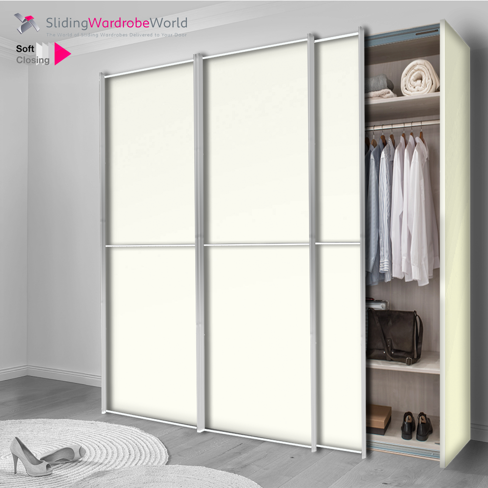Fitted4U 3 Door Sliding Wardrobe with White MFC Carcass and 2 Panel Doors, Chrome Door Frames.