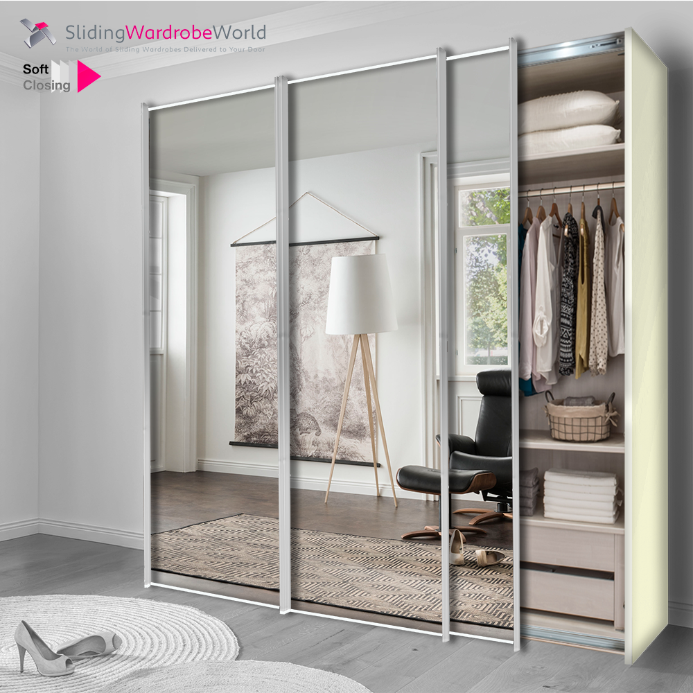 Fitted4U 3 Door Sliding Wardrobe with White Carcass and Mirror Doors, Chrome Door Frames.