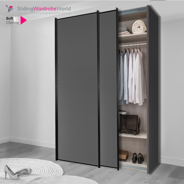 2 Door Freestanding Sliding Wardrobe, Black 1 Panel Door Frame, Havana Panel , and Good Interior